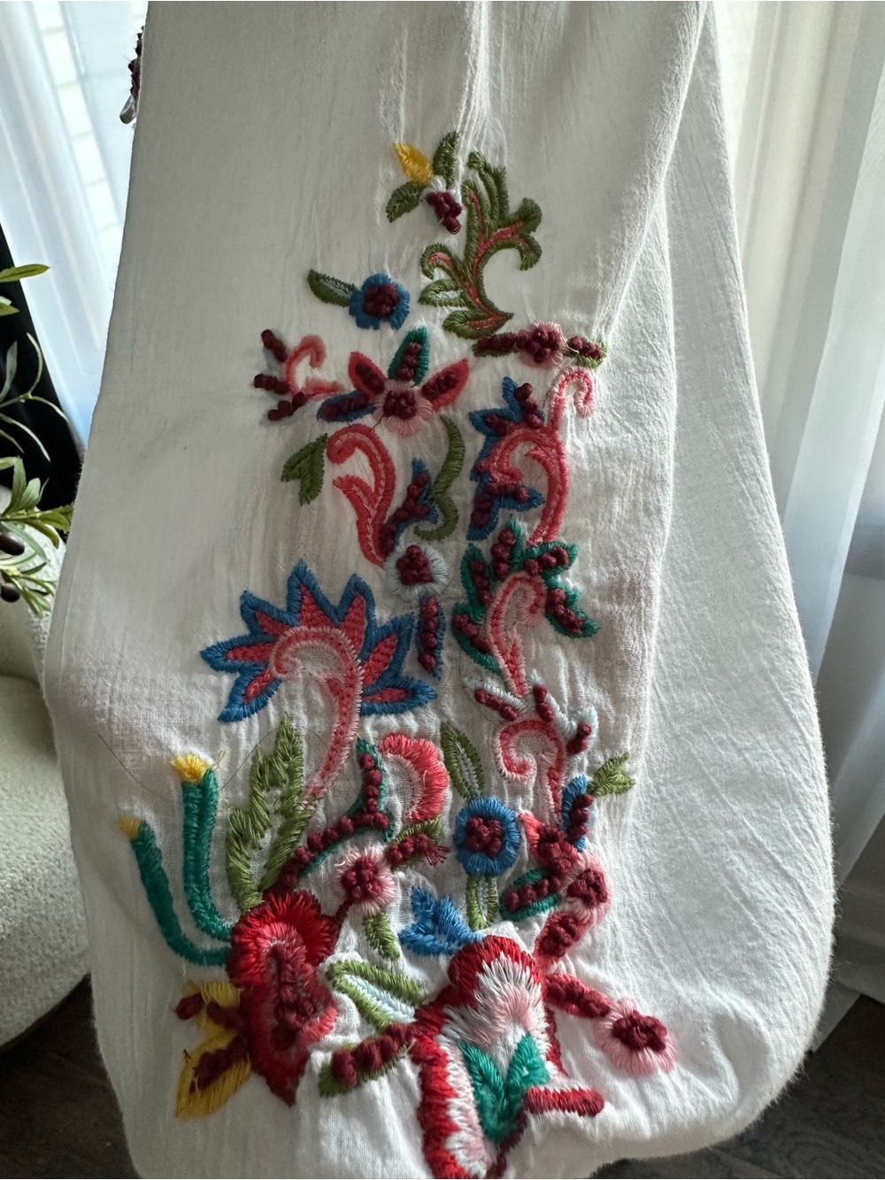 Sundance White Embroidered Peasant Blouse with Multicolor Floral Detail - Picture 6 of 10
